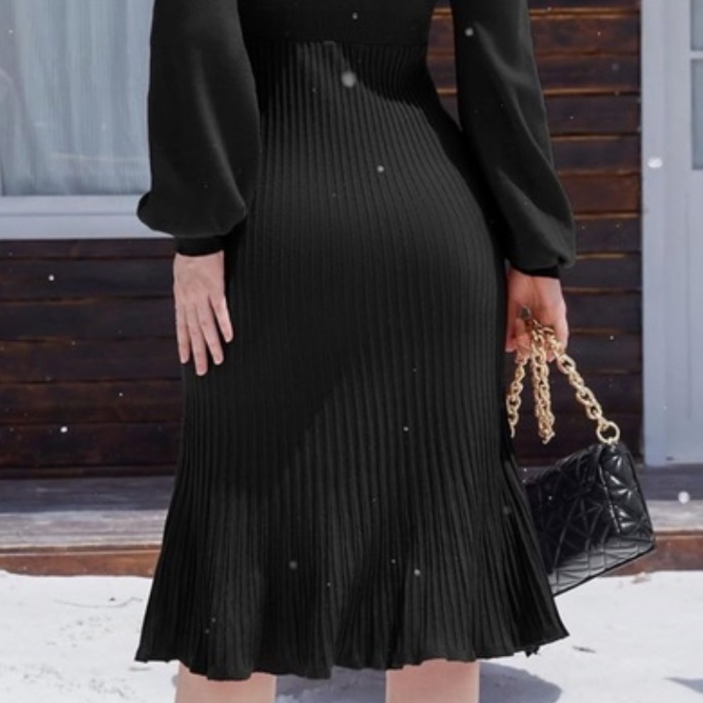 Maternity Sweater Dress Long Sleeve Pregnancy Photoshoot Baby Shower Black L - Picture 3 of 7